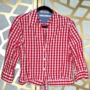 Tommy Hilfiger Gingham Plaid‎ Top Ties At Waist